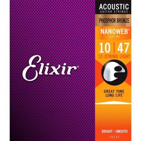 Elixir Nanoweb Ph/Bronze 10-47 - Set corzi chitara acustica cu 12 corzi Elixir - 1