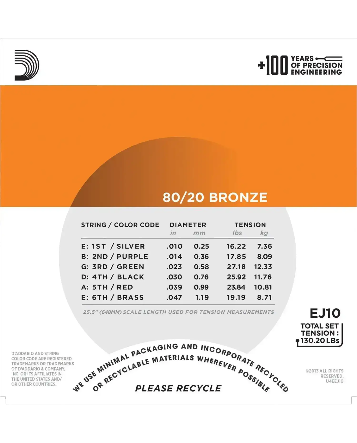 D'Addario EJ10-3D 80/20 Bronze - 3 Seturi Corzi Chitara Acustica 10-47 D'Addario - 3