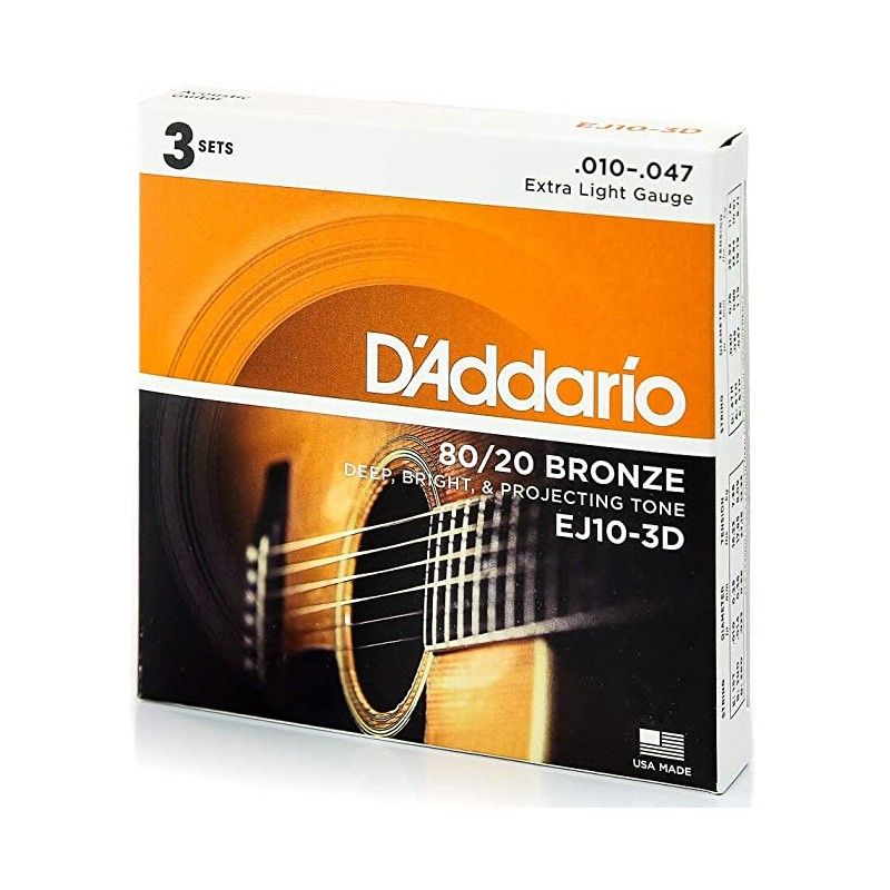 D'Addario EJ10-3D 80/20 Bronze - 3 Seturi Corzi Chitara Acustica 10-47 D'Addario - 1