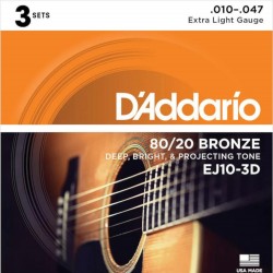 D'Addario EJ10-3D 80/20 Bronze - 3 Seturi Corzi Chitara Acustica 10-47 D'Addario - 1