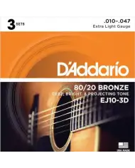 D'Addario EJ10-3D 80/20 Bronze - 3 Seturi Corzi Chitara Acustica 10-47 D'Addario - 1