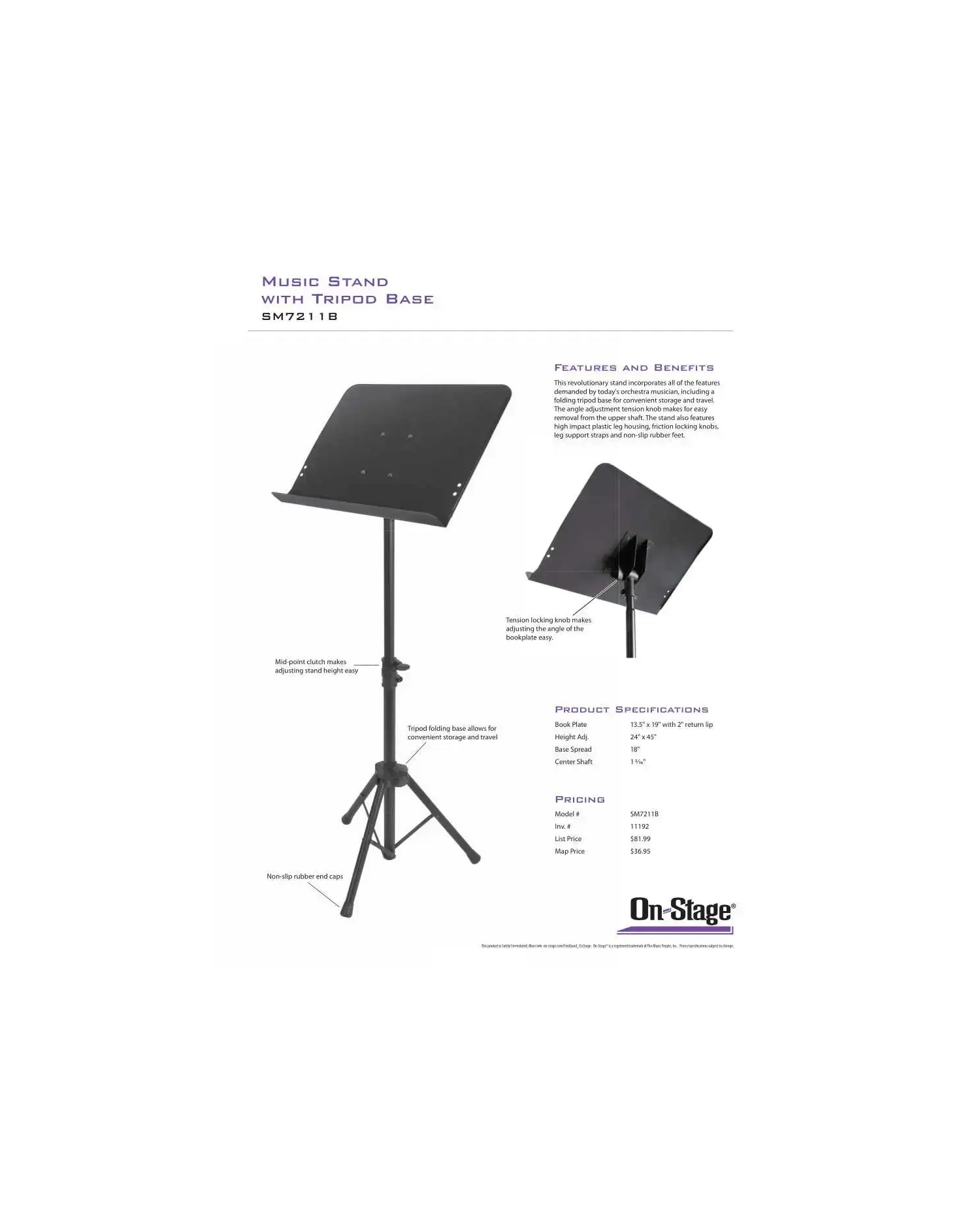 OnStage SM7211B - Stativ partituri dirijor