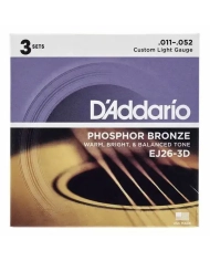 D'Addario EJ26-3D Phosphor Bronze - 3 Seturi Corzi Chitara Acustica 11-52