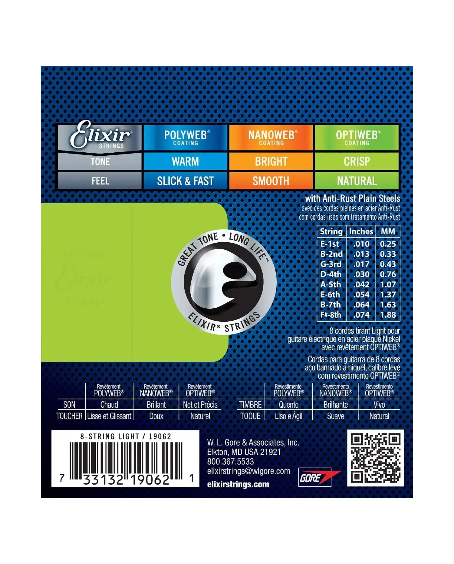 Elixir Nanoweb Light 10-74 8 String - Set Corzi Chitara Electrica