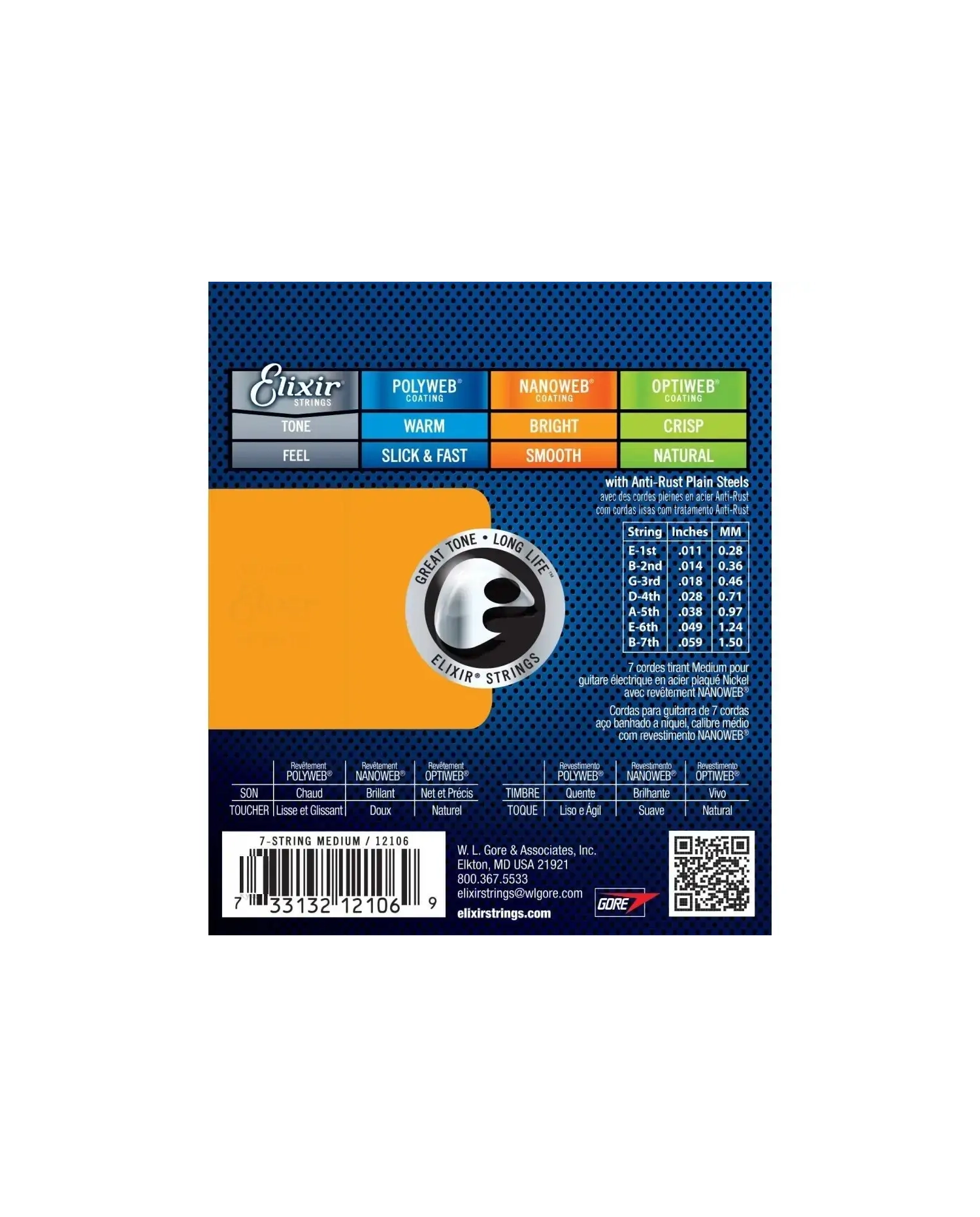 Elixir Nanoweb Light 11-59 7 String - Set Corzi Chitara Electrica
