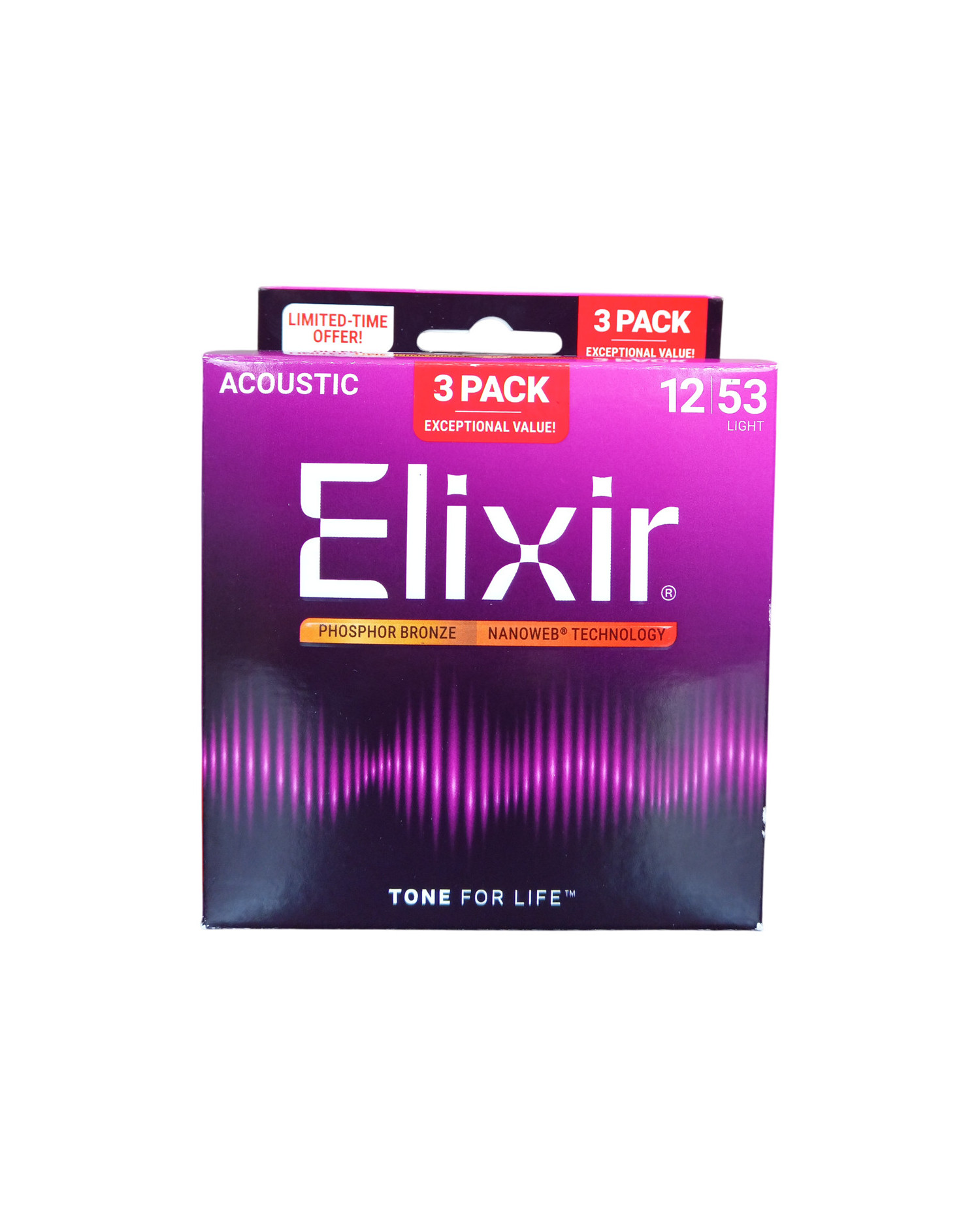 Elixir Nanoweb Ph/Bronze 12-53 3 Pack - Pachet 3 seturi corzi chitara acustica