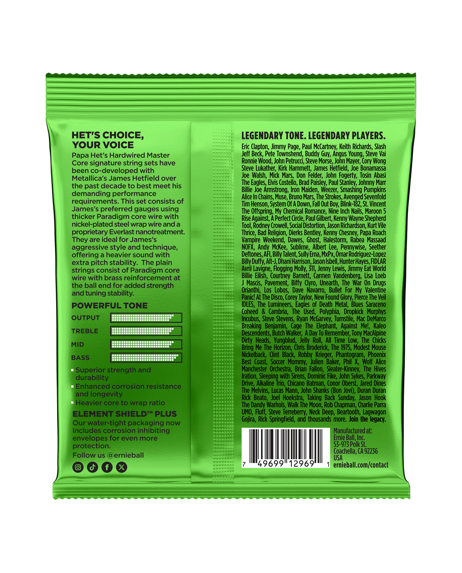 Ernie Ball James Hetfield 11-50 - Set corzi chitara electrica
